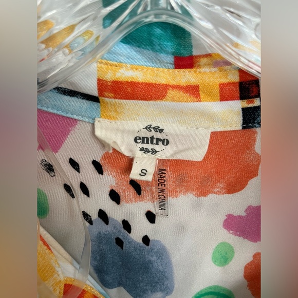 Entro Abstract Patchwork Shirt Dress Small Colorful Artsy Boho Funky - Picture 3 of 9